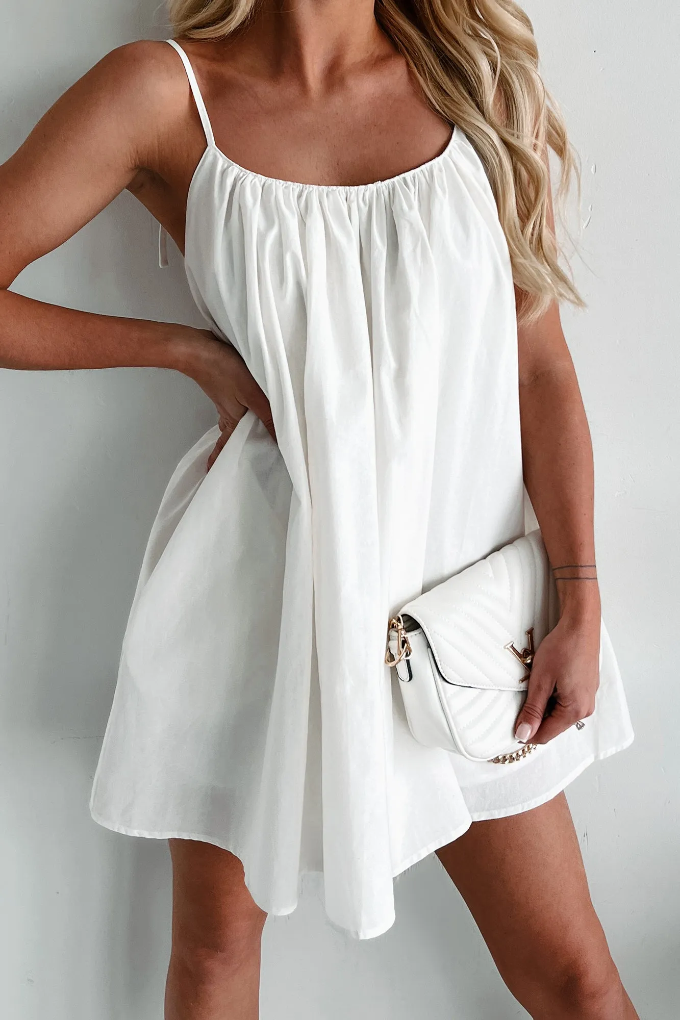 Lasting Words Tie-Strap Babydoll Mini Dress (Off White)