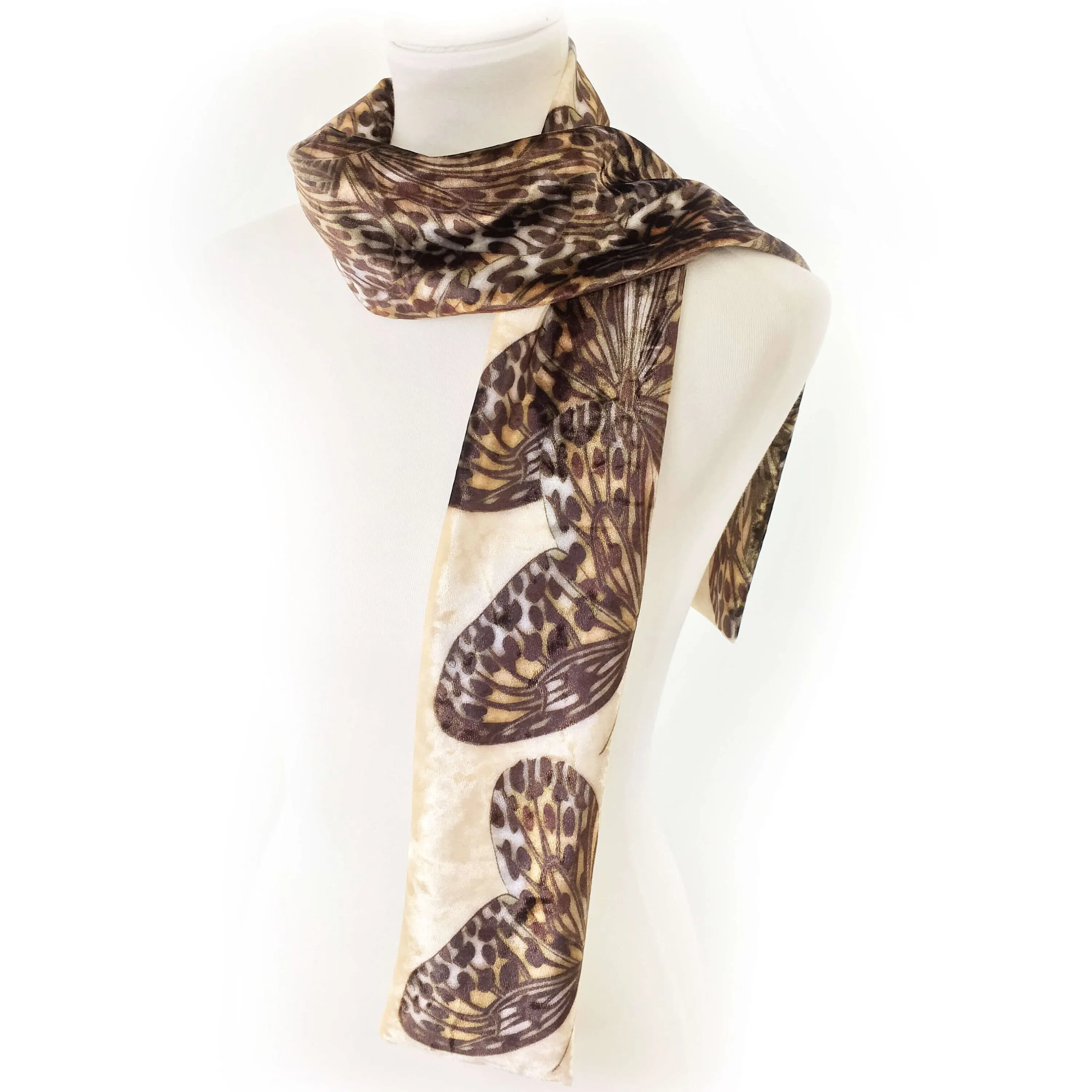 Leopard Butterfly Velour Scarf, Womans Scarf, All season, Luminous Scarf, hand painted scarf, artist scarf, Wear all day or evening