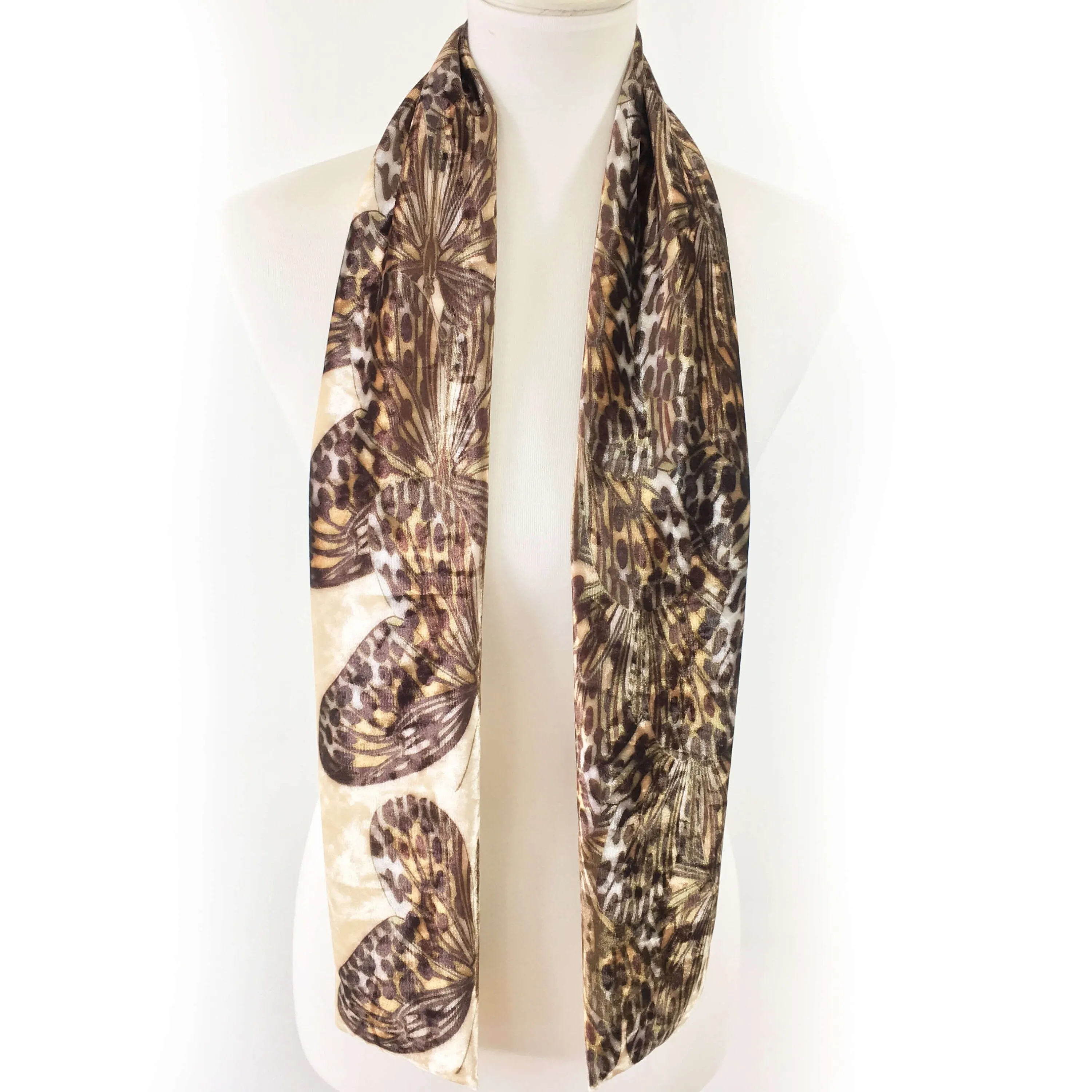 Leopard Butterfly Velour Scarf, Womans Scarf, All season, Luminous Scarf, hand painted scarf, artist scarf, Wear all day or evening
