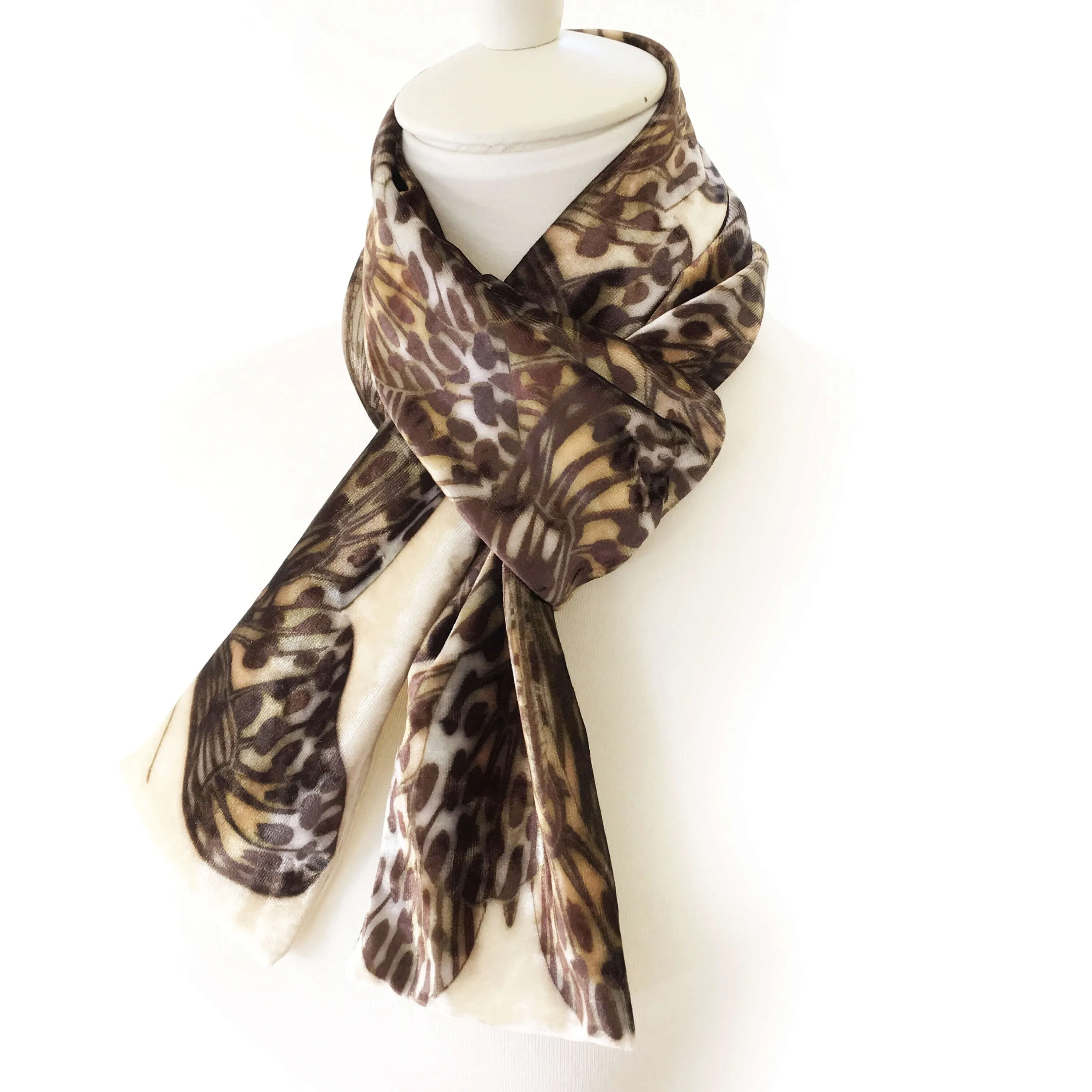 Leopard Butterfly Velour Scarf, Womans Scarf, All season, Luminous Scarf, hand painted scarf, artist scarf, Wear all day or evening