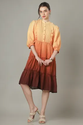 Light Orange Floral Button Down Tiered Shirt Dress