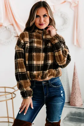 Live Your Truth Plaid Quarter-Zip Pullover (Brown)