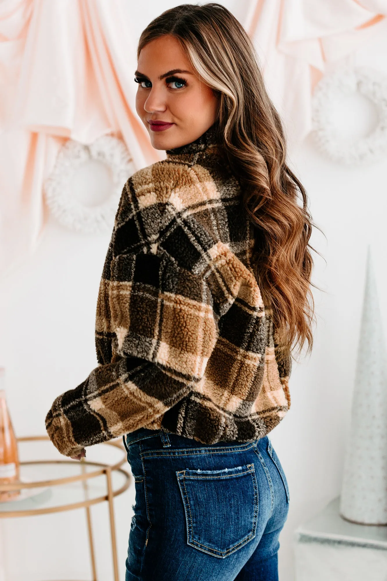 Live Your Truth Plaid Quarter-Zip Pullover (Brown)