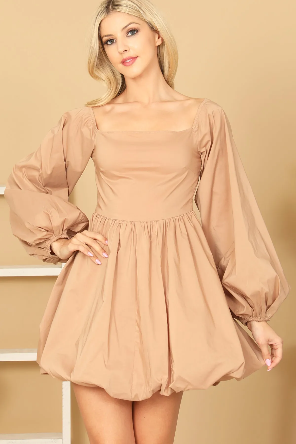 LONG PUFF SLEEVE BABYDOLL DRESS