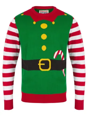 Men's Elfie 2 Novelty Knitted Christmas Jumper in Christmas Green - Merry Christmas