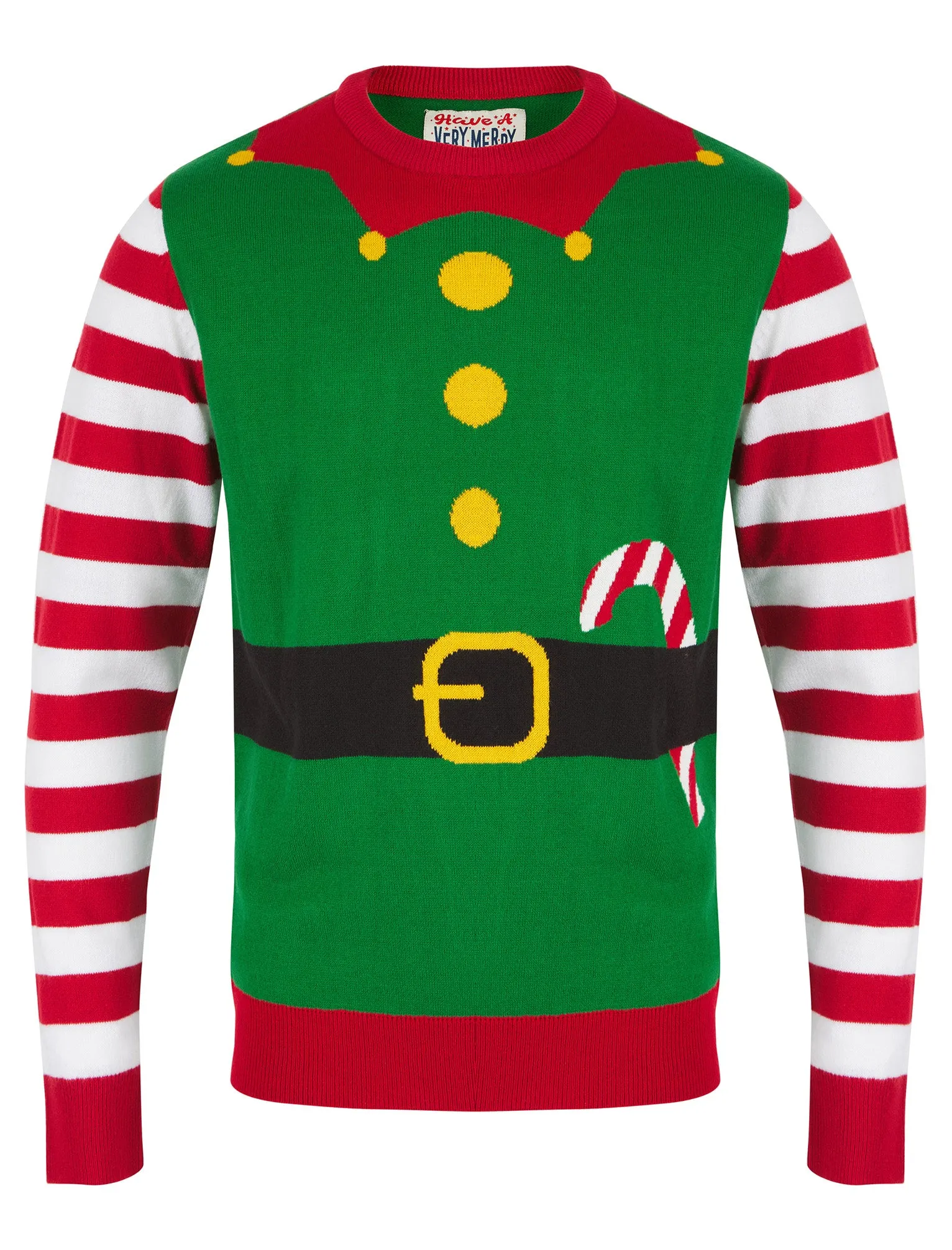 Men's Elfie 2 Novelty Knitted Christmas Jumper in Christmas Green - Merry Christmas