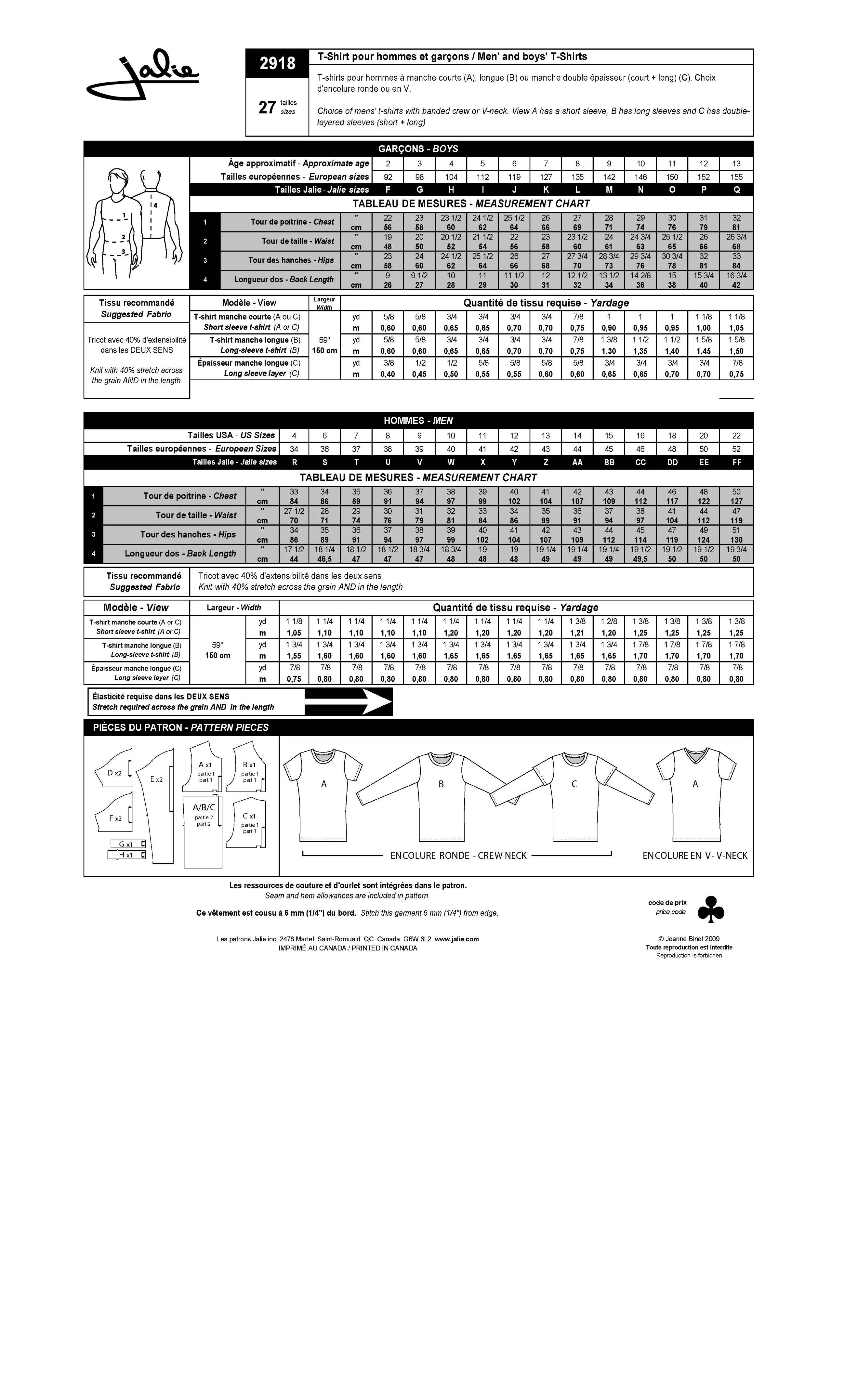 Men's T-Shirts Sewing Pattern by Jalie