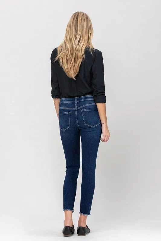 Mid Rise Raw Hem Crop Skinny