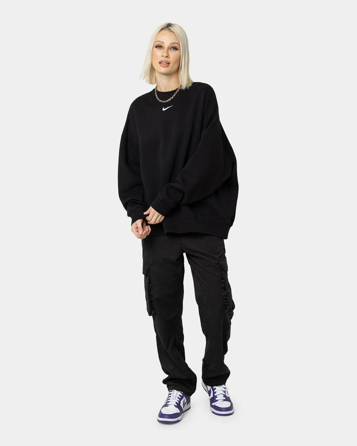 Nike Women's Sportswear Collection Essentials Over-Oversized Fleece Crewneck Black/White