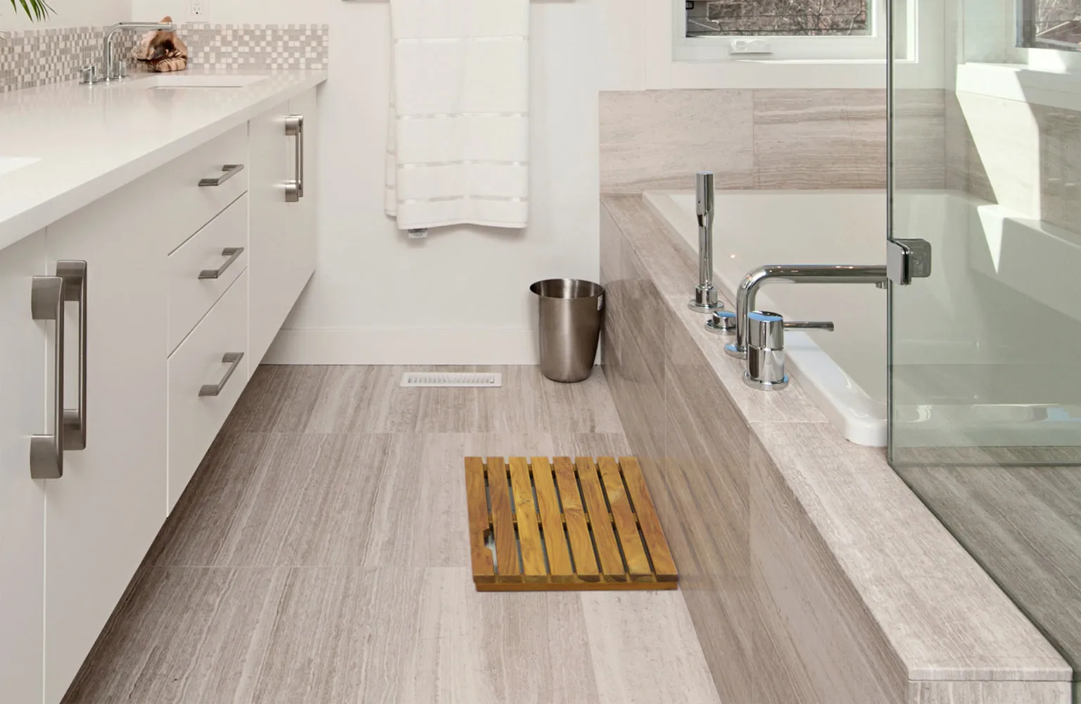 Non Slip Luxury Spa Solid Teak Bath Mat Indoor/Outdoor Shower Mat Large Floor Mat