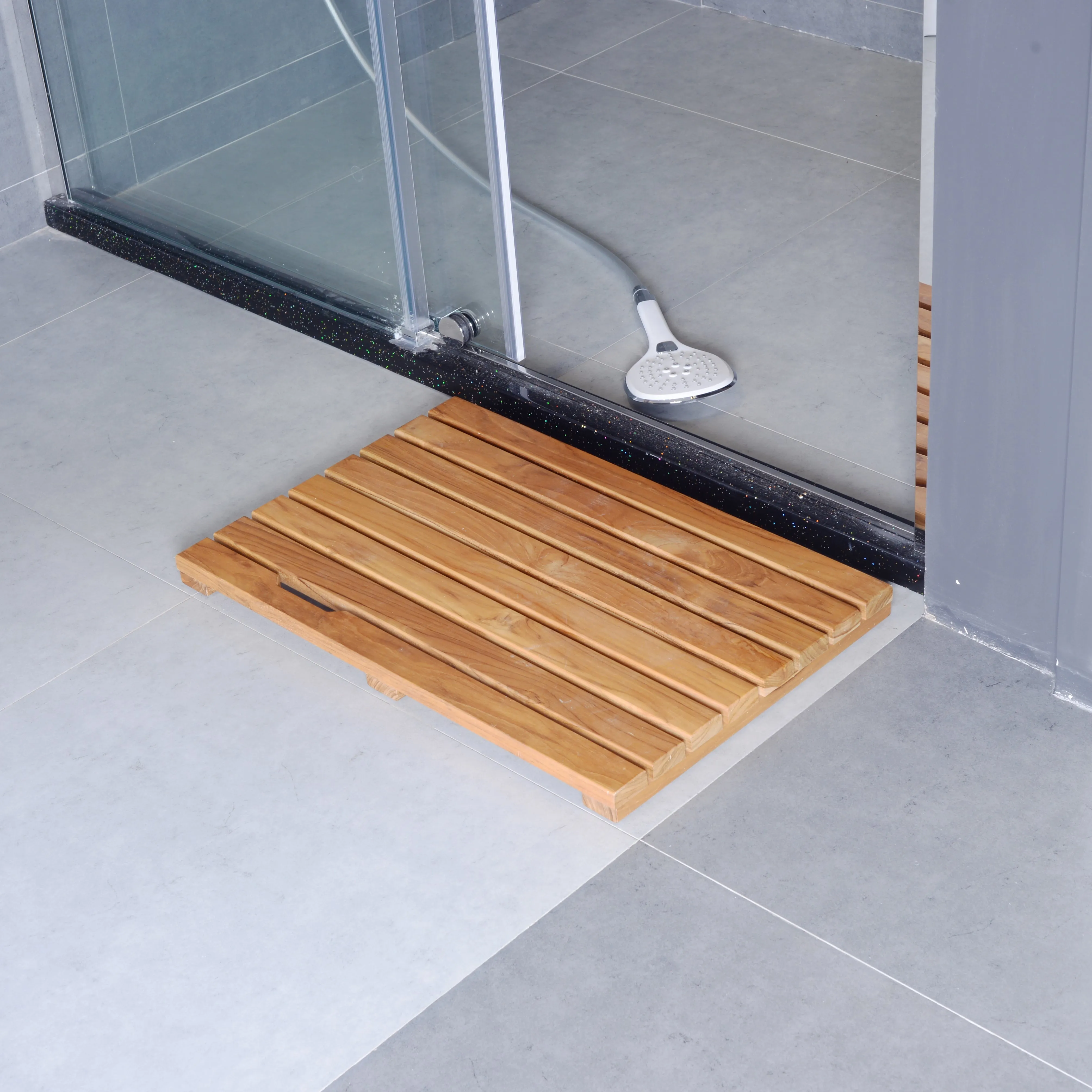 Non Slip Luxury Spa Solid Teak Bath Mat Indoor/Outdoor Shower Mat Large Floor Mat