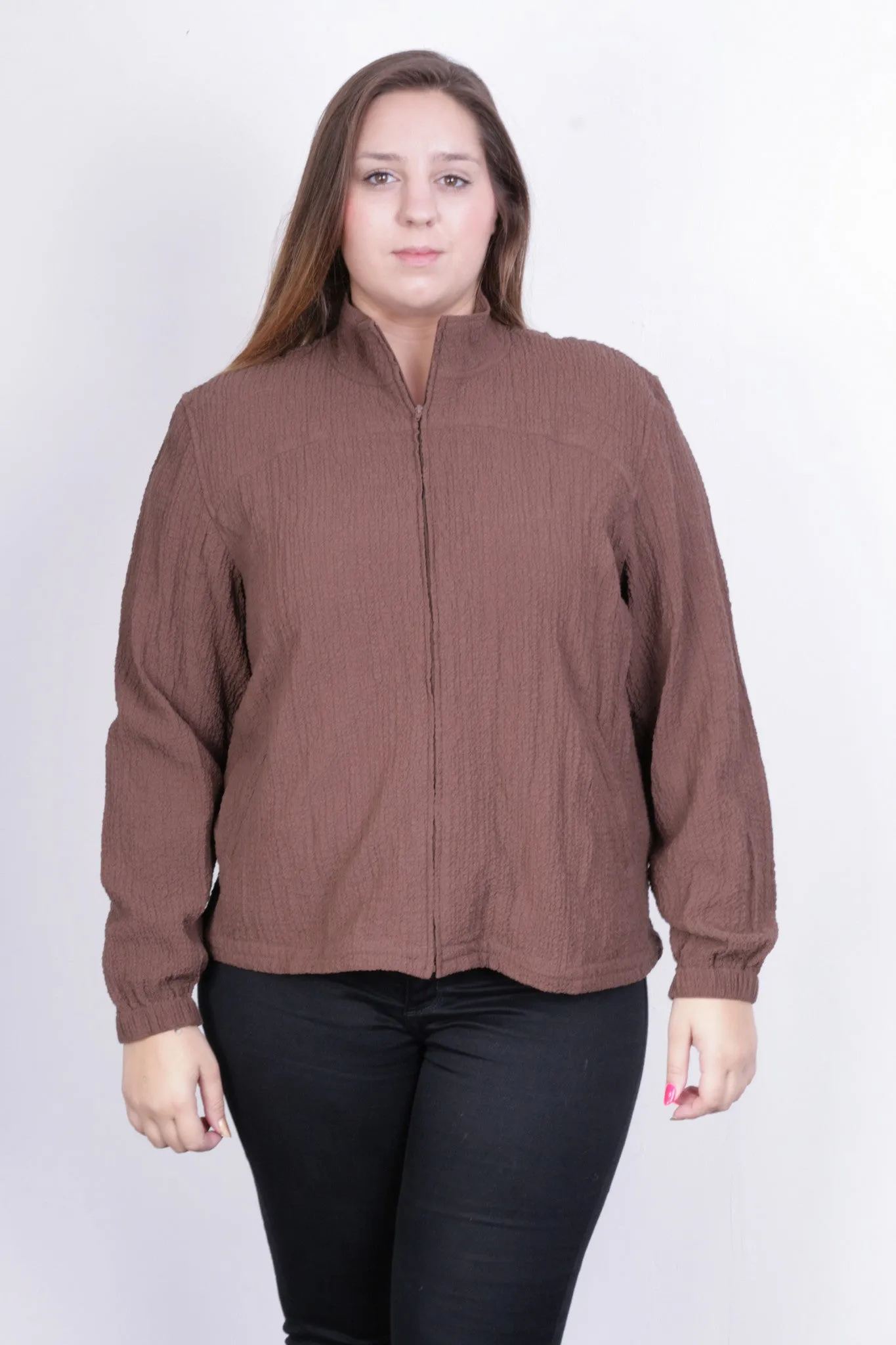 Orvis Womens XL Jacket Brown Full Zipper Summer Rayon Vintage