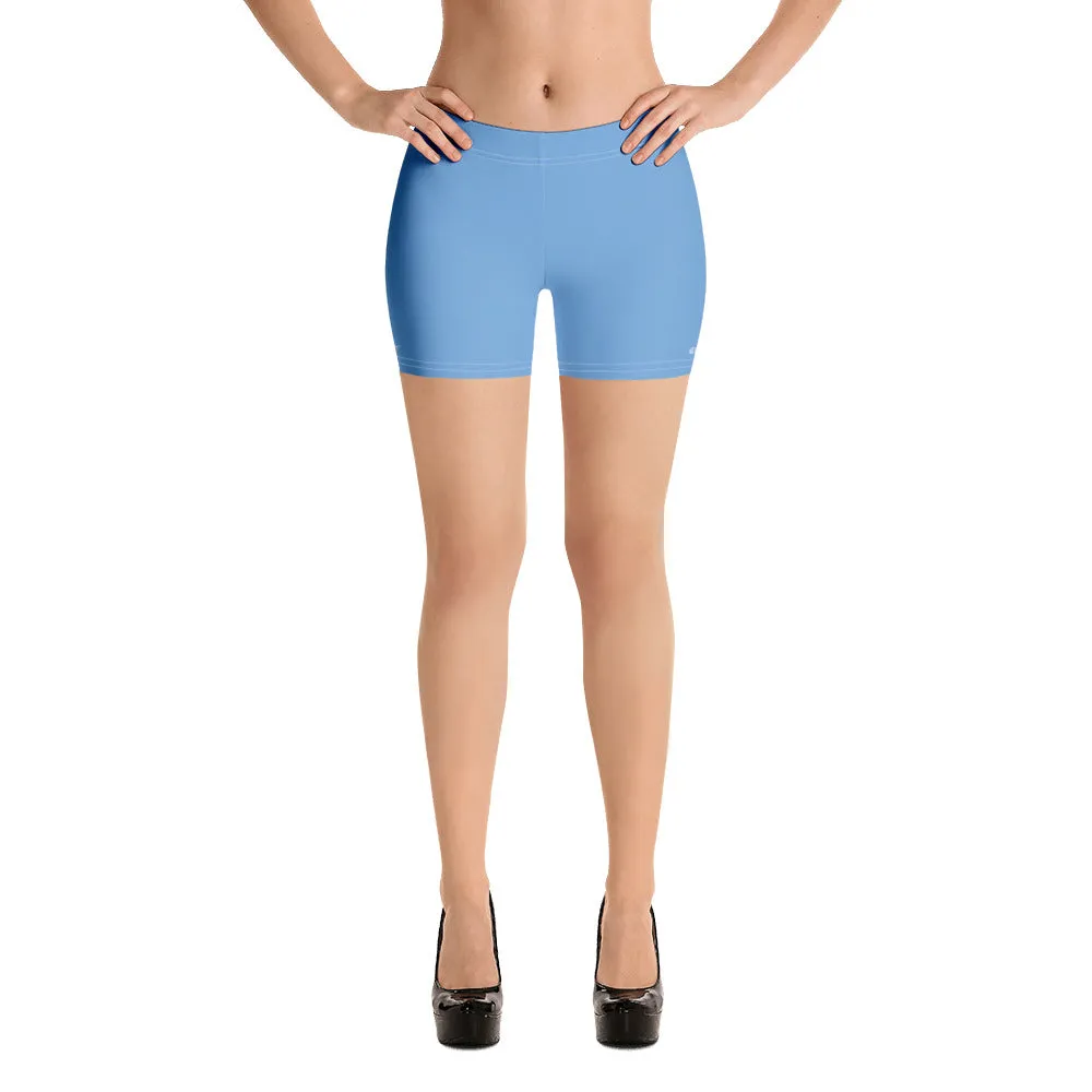 Pastel Blue Women's Shorts, Light Blue Solid Color Premium Short Tights-Made in USA/EU/MX