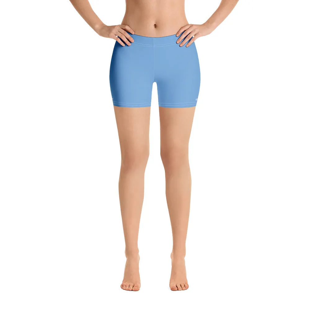 Pastel Blue Women's Shorts, Light Blue Solid Color Premium Short Tights-Made in USA/EU/MX