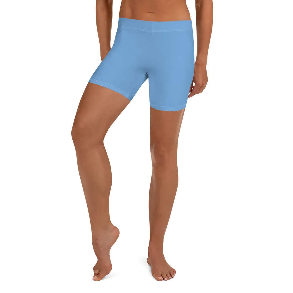Pastel Blue Women's Shorts, Light Blue Solid Color Premium Short Tights-Made in USA/EU/MX