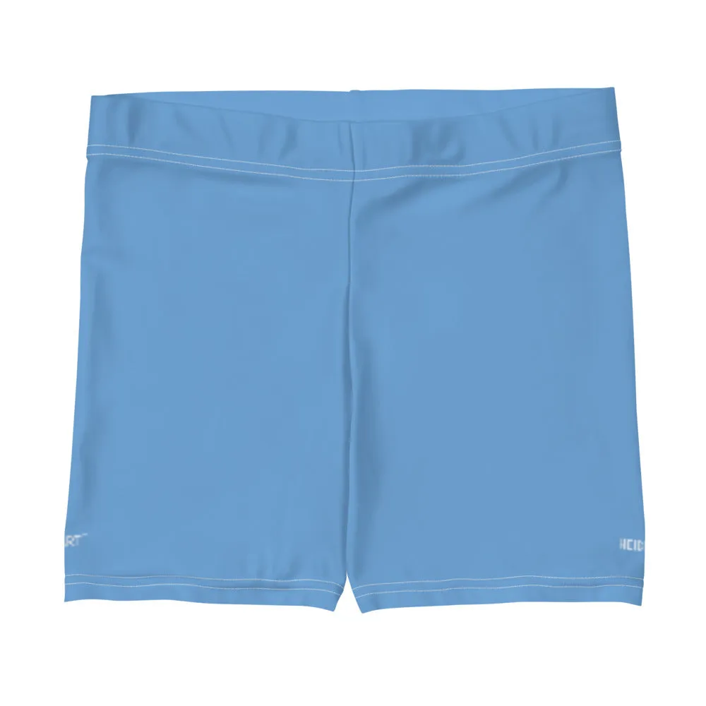 Pastel Blue Women's Shorts, Light Blue Solid Color Premium Short Tights-Made in USA/EU/MX