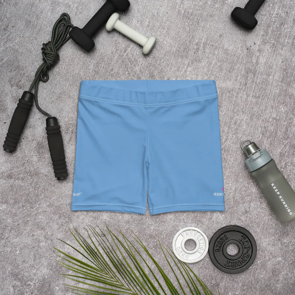 Pastel Blue Women's Shorts, Light Blue Solid Color Premium Short Tights-Made in USA/EU/MX