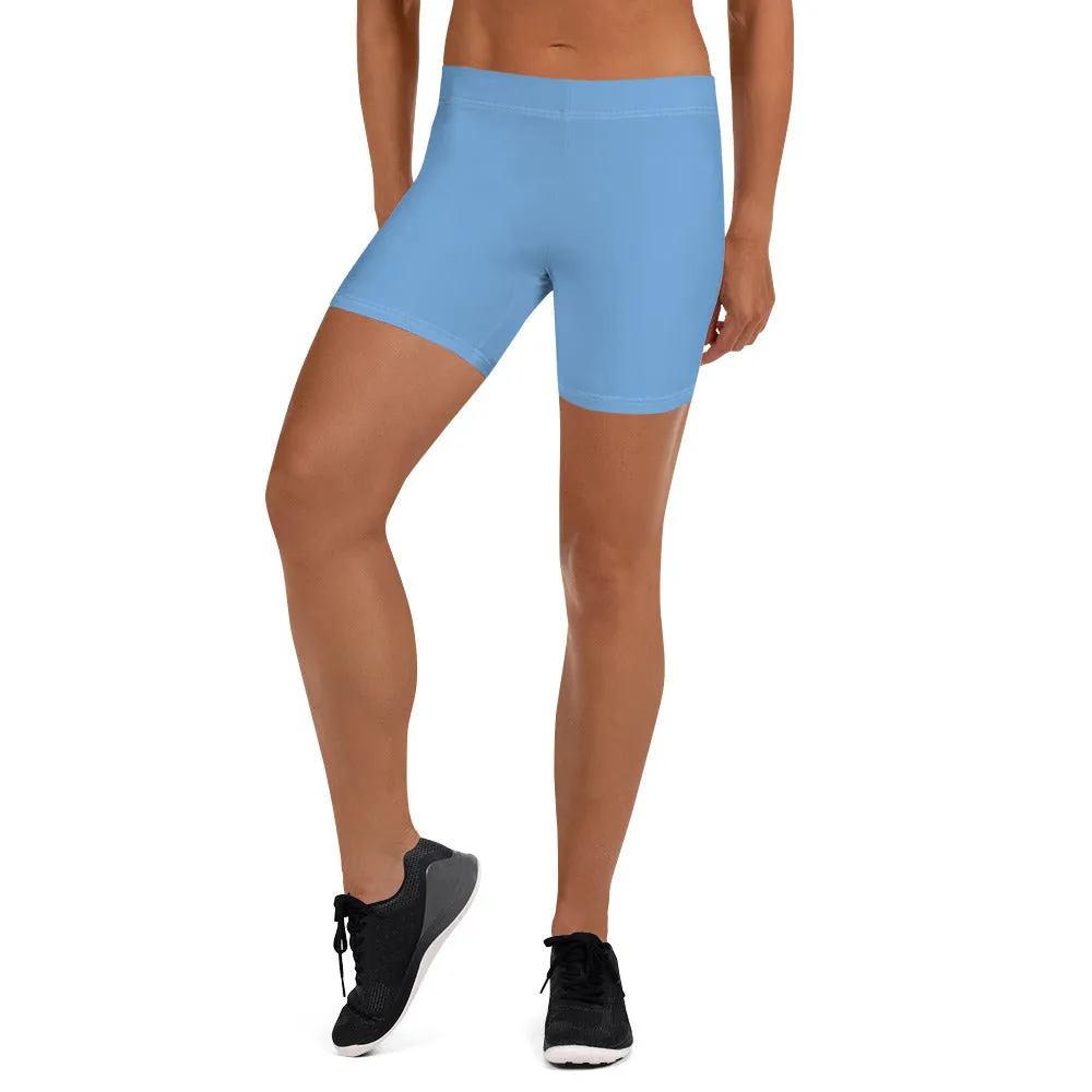 Pastel Blue Women's Shorts, Light Blue Solid Color Premium Short Tights-Made in USA/EU/MX