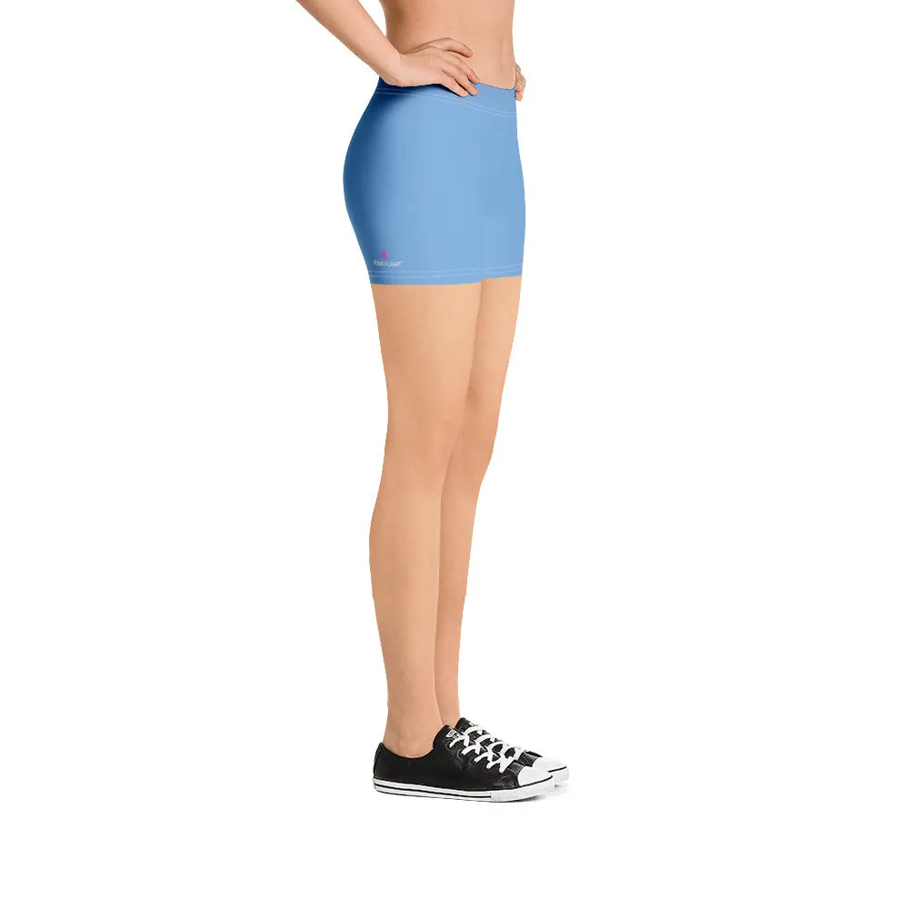 Pastel Blue Women's Shorts, Light Blue Solid Color Premium Short Tights-Made in USA/EU/MX