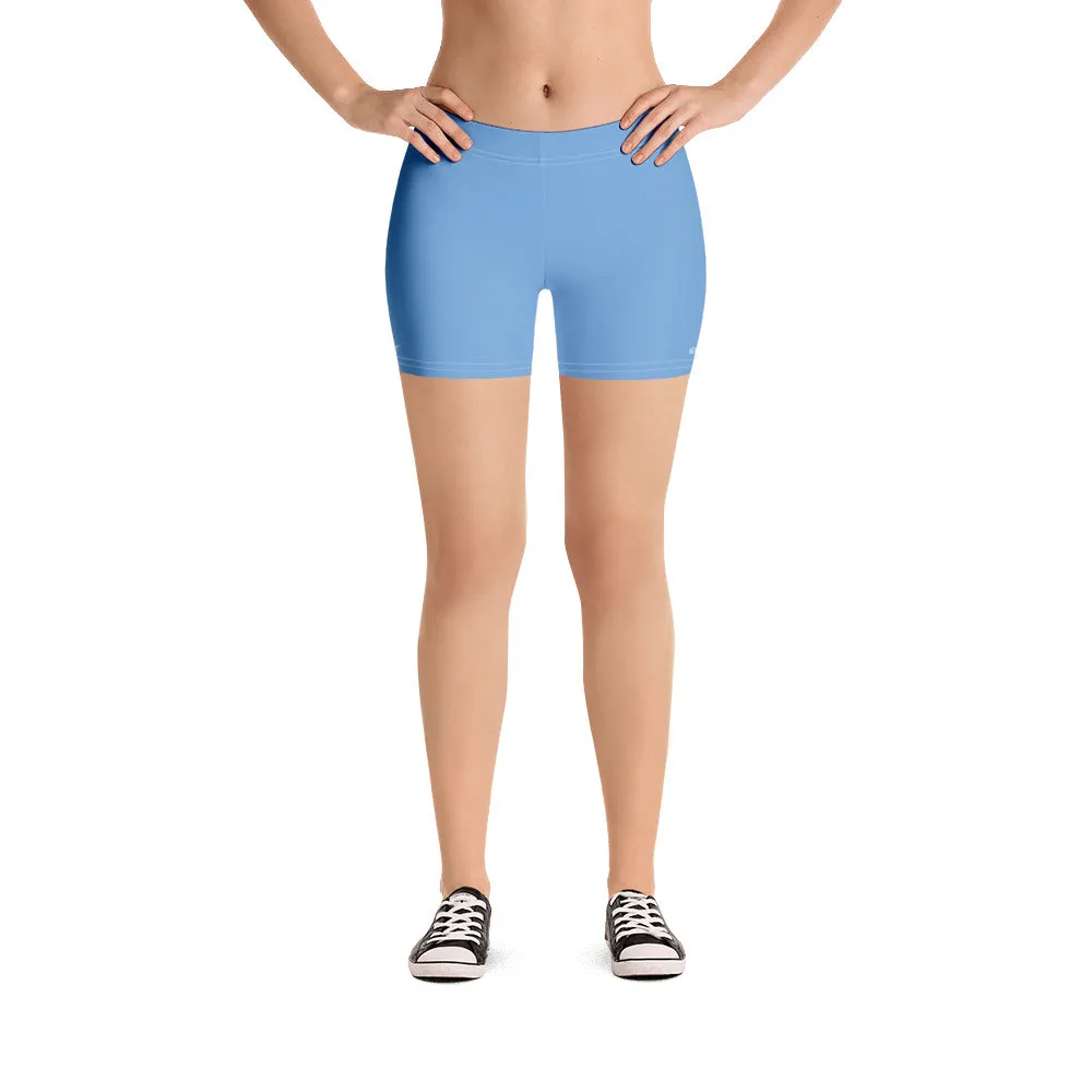 Pastel Blue Women's Shorts, Light Blue Solid Color Premium Short Tights-Made in USA/EU/MX