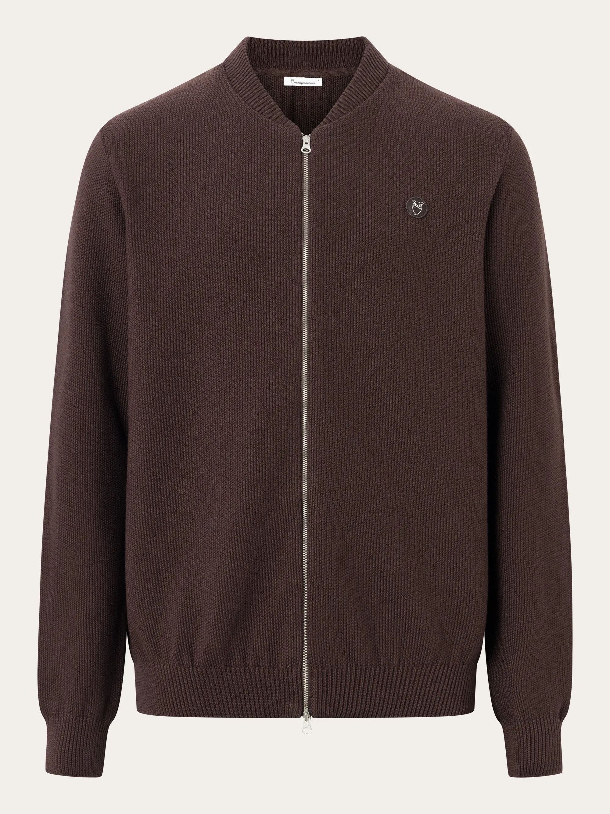 Pique badge knit o-neck - Chocolate Plum