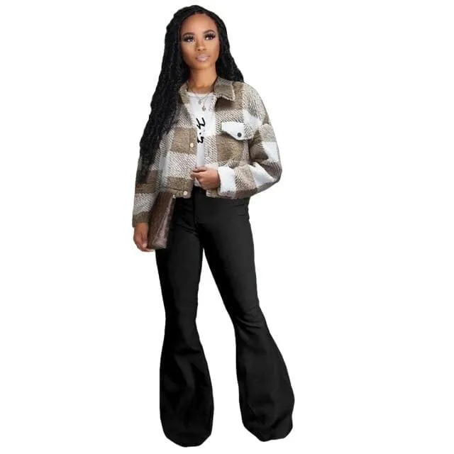 Plaid Print Cropped Jacket F2679
