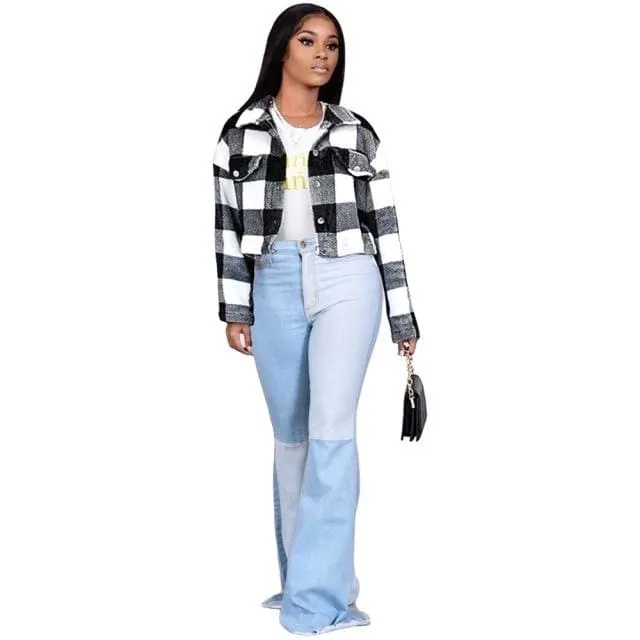 Plaid Print Cropped Jacket F2679