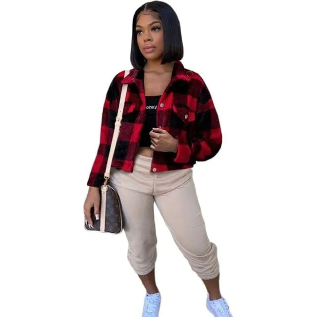 Plaid Print Cropped Jacket F2679