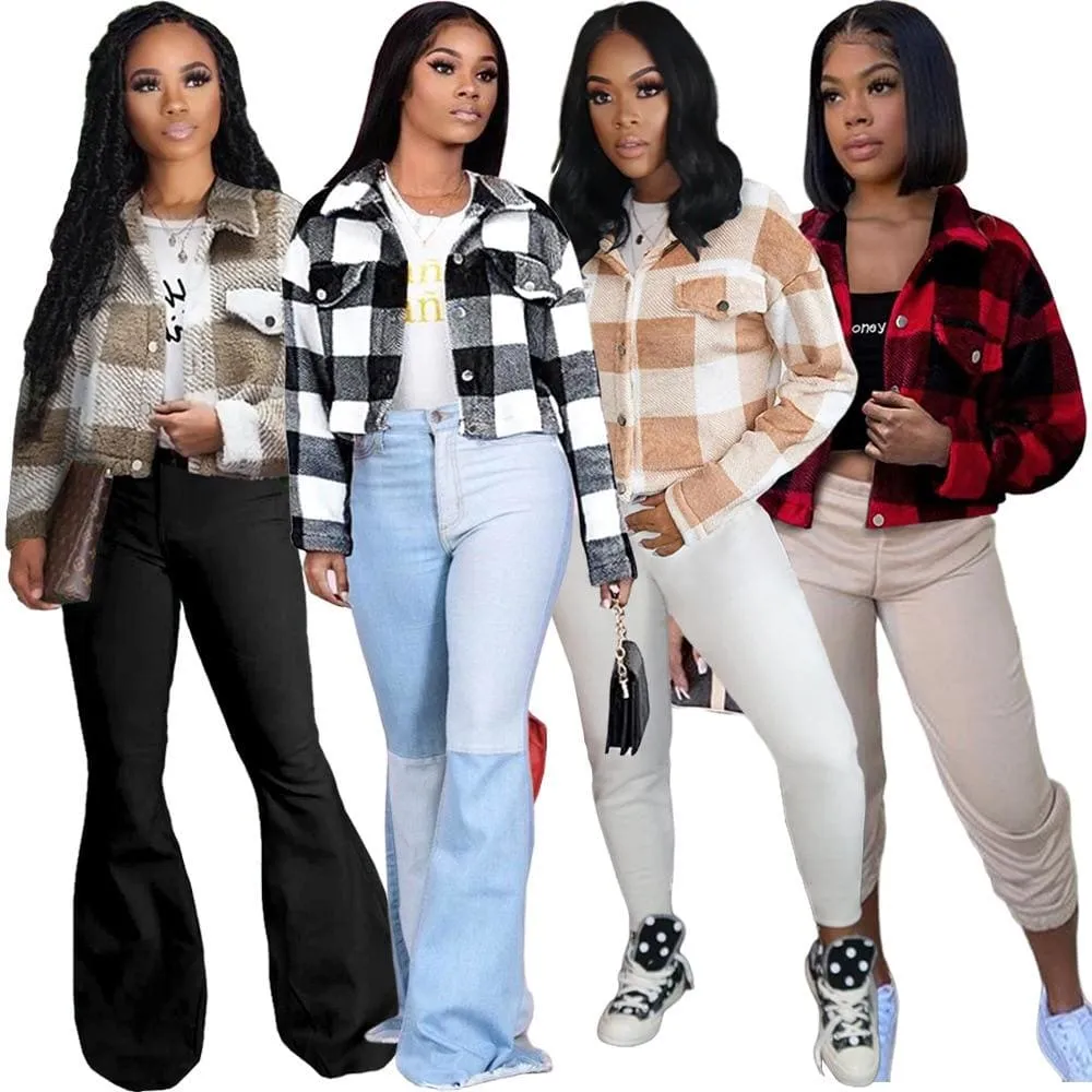 Plaid Print Cropped Jacket F2679
