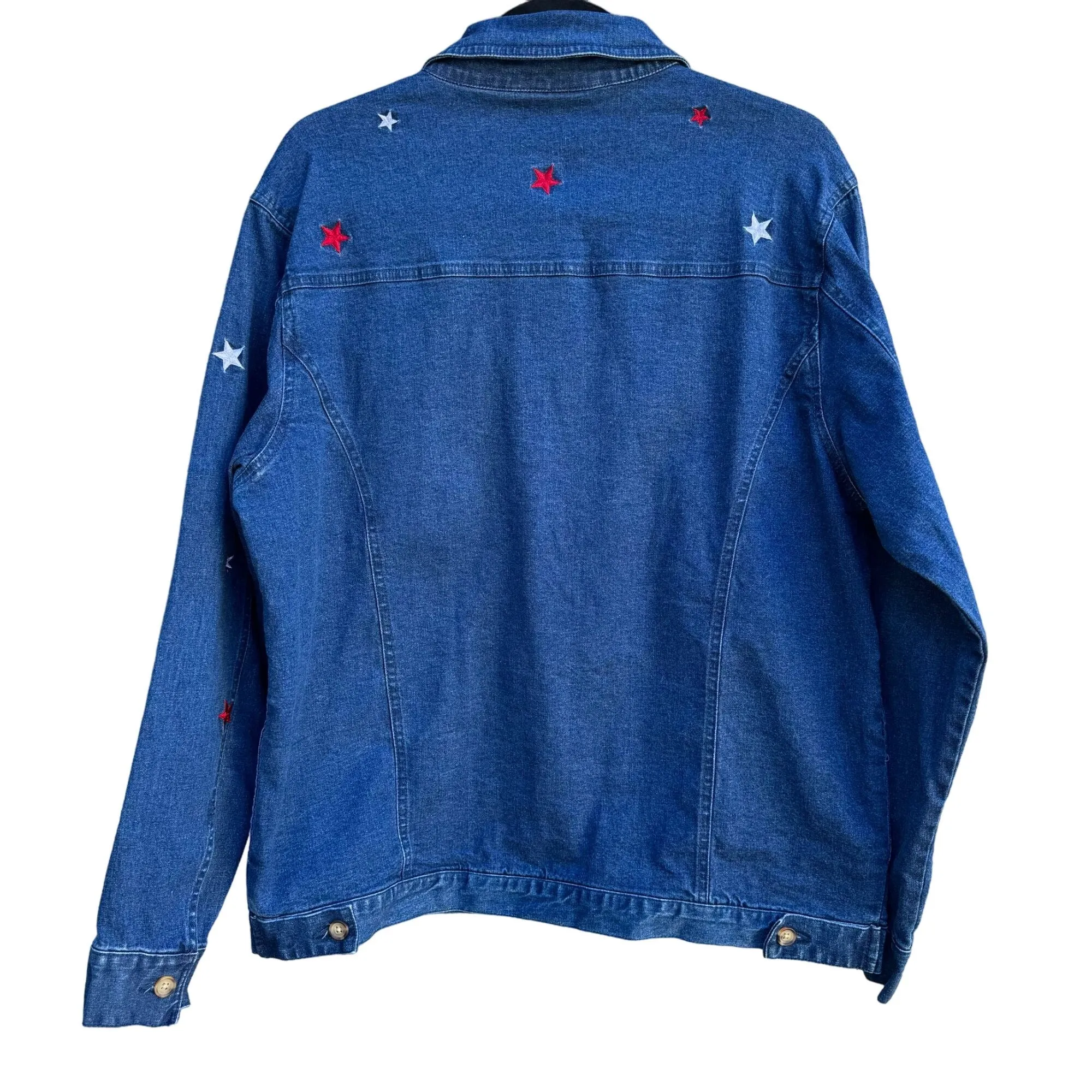 Quacker Factory Vintage Women's Denim Embroidered Stars and Rhinestones Jacket