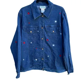 Quacker Factory Vintage Women's Denim Embroidered Stars and Rhinestones Jacket