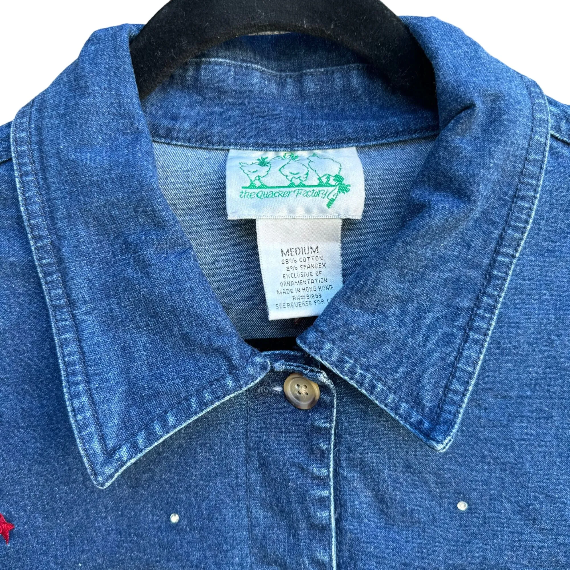 Quacker Factory Vintage Women's Denim Embroidered Stars and Rhinestones Jacket