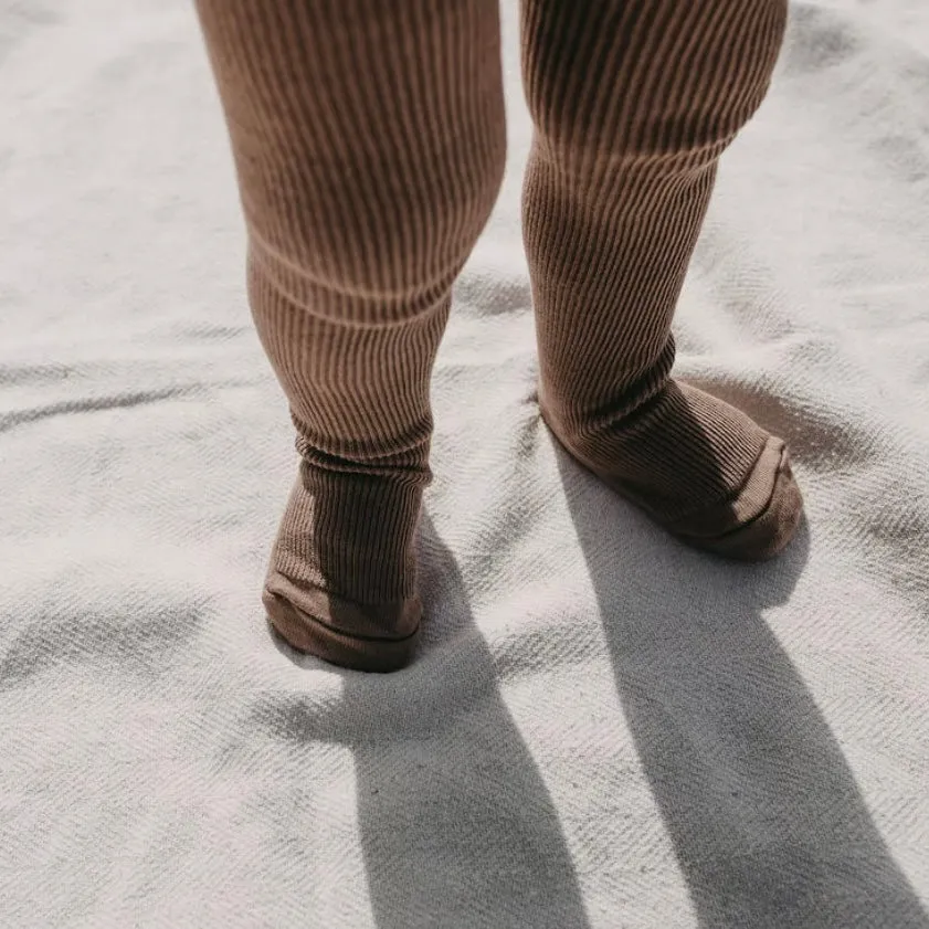 Retro Ribbed Footed Tights - Granola