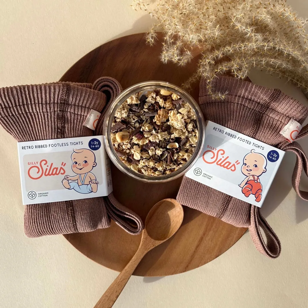 Retro Ribbed Footed Tights - Granola