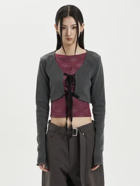 [SETUP EXE] SS 24 V-NECK CROP CARDIGAN / CHARCOAL