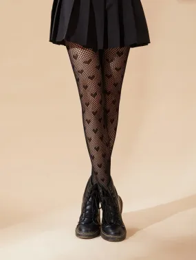 SHEIN Heart Pattern Fishnet Black Tights For Women