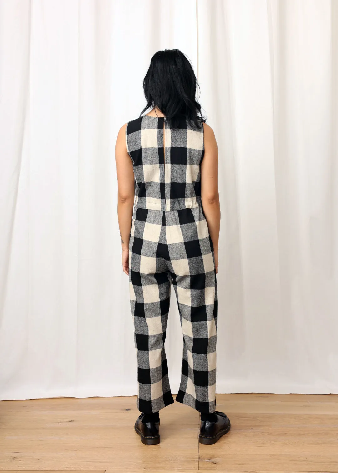 SILK SLIT-BACK JUMPER - BLACK/CREAM PLAID