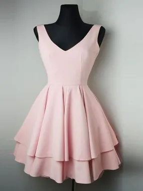 Simple V Neck Pink Homecoming Short Prom Online, Cute Pink Graduation, Formal, Evening