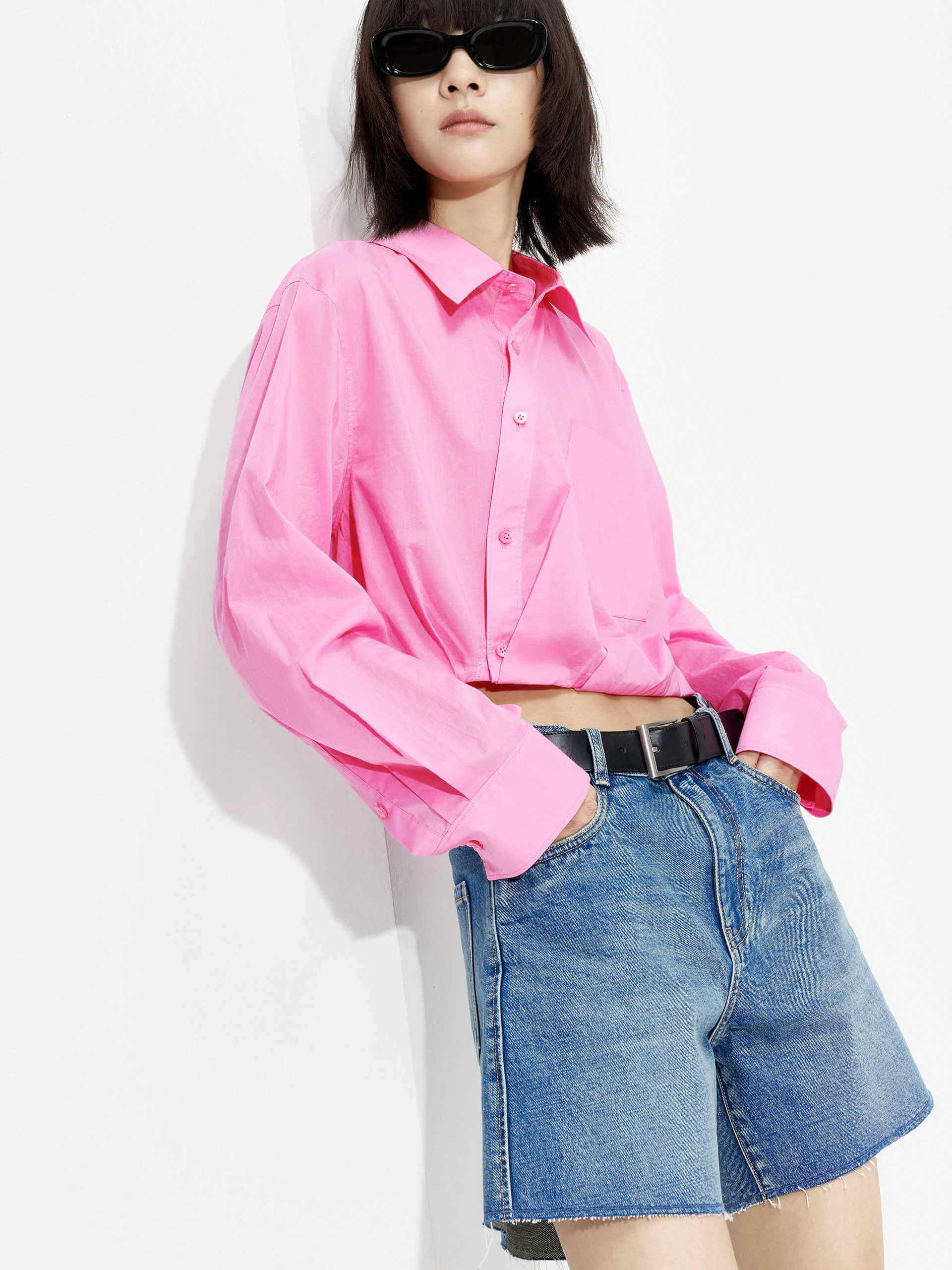 Slanted Placket Cropped Shirt