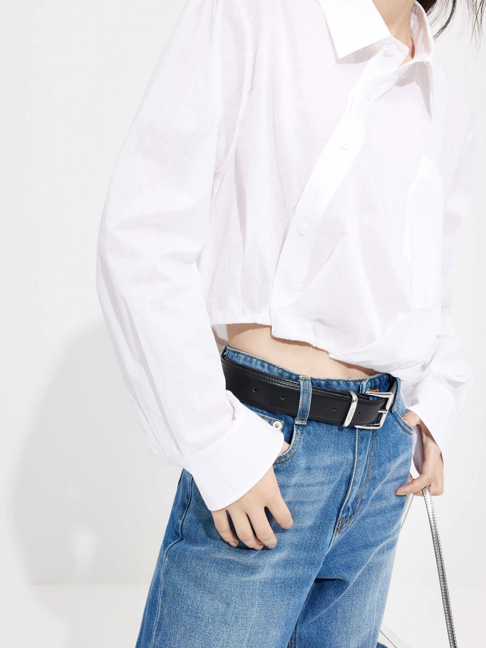 Slanted Placket Cropped Shirt