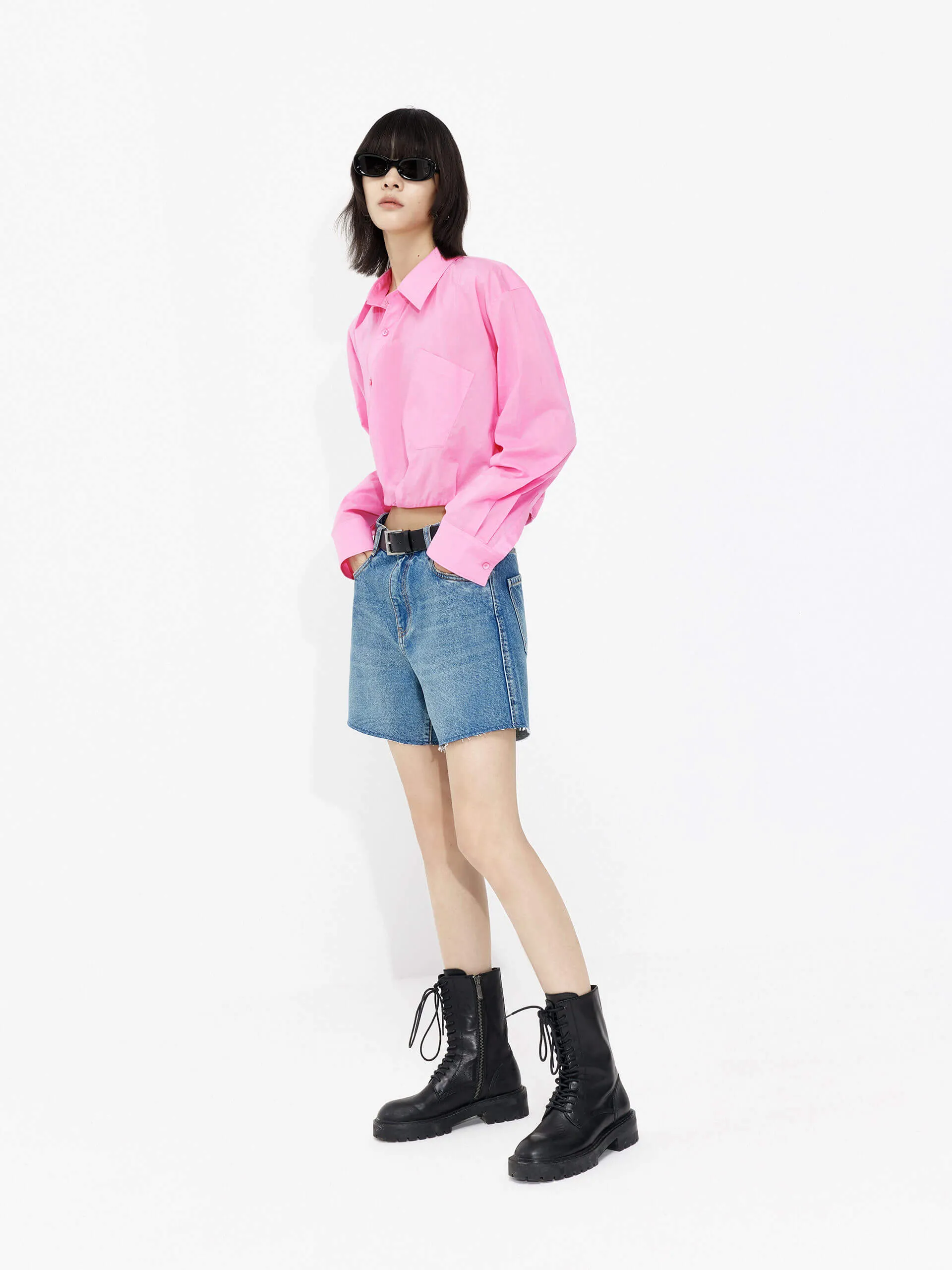 Slanted Placket Cropped Shirt