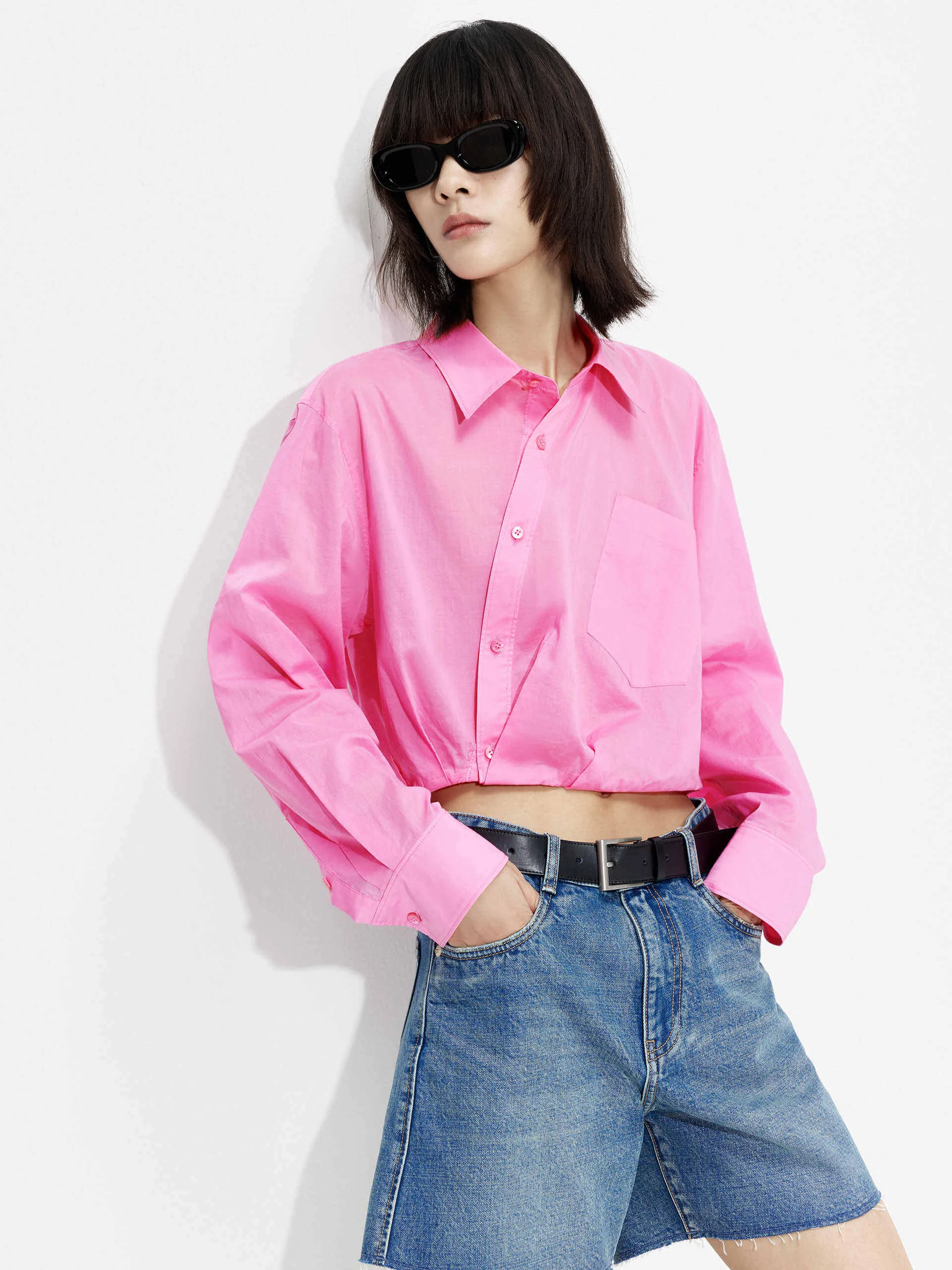 Slanted Placket Cropped Shirt