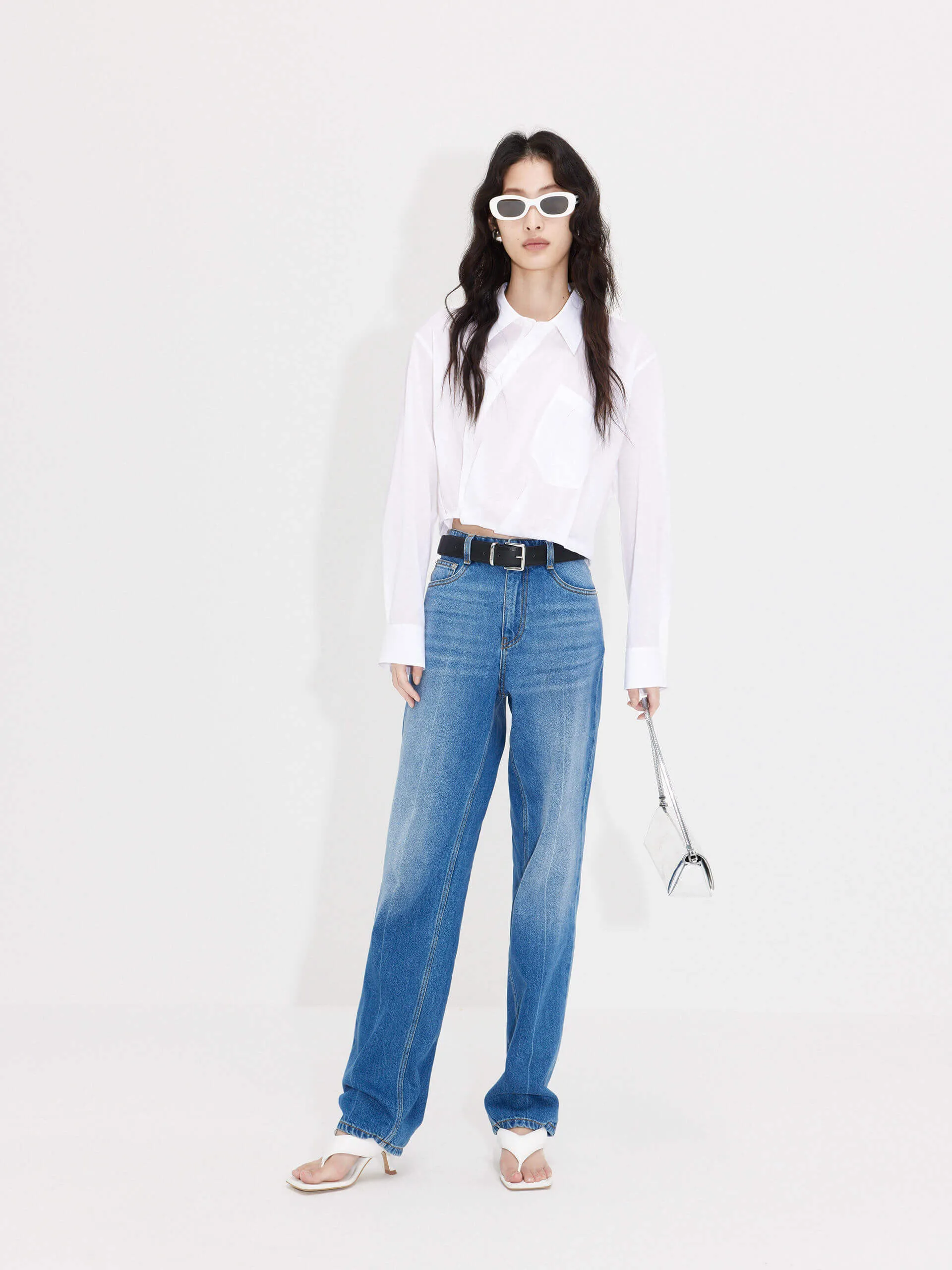 Slanted Placket Cropped Shirt