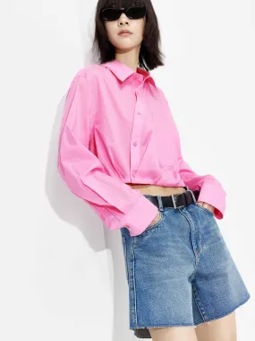 Slanted Placket Cropped Shirt