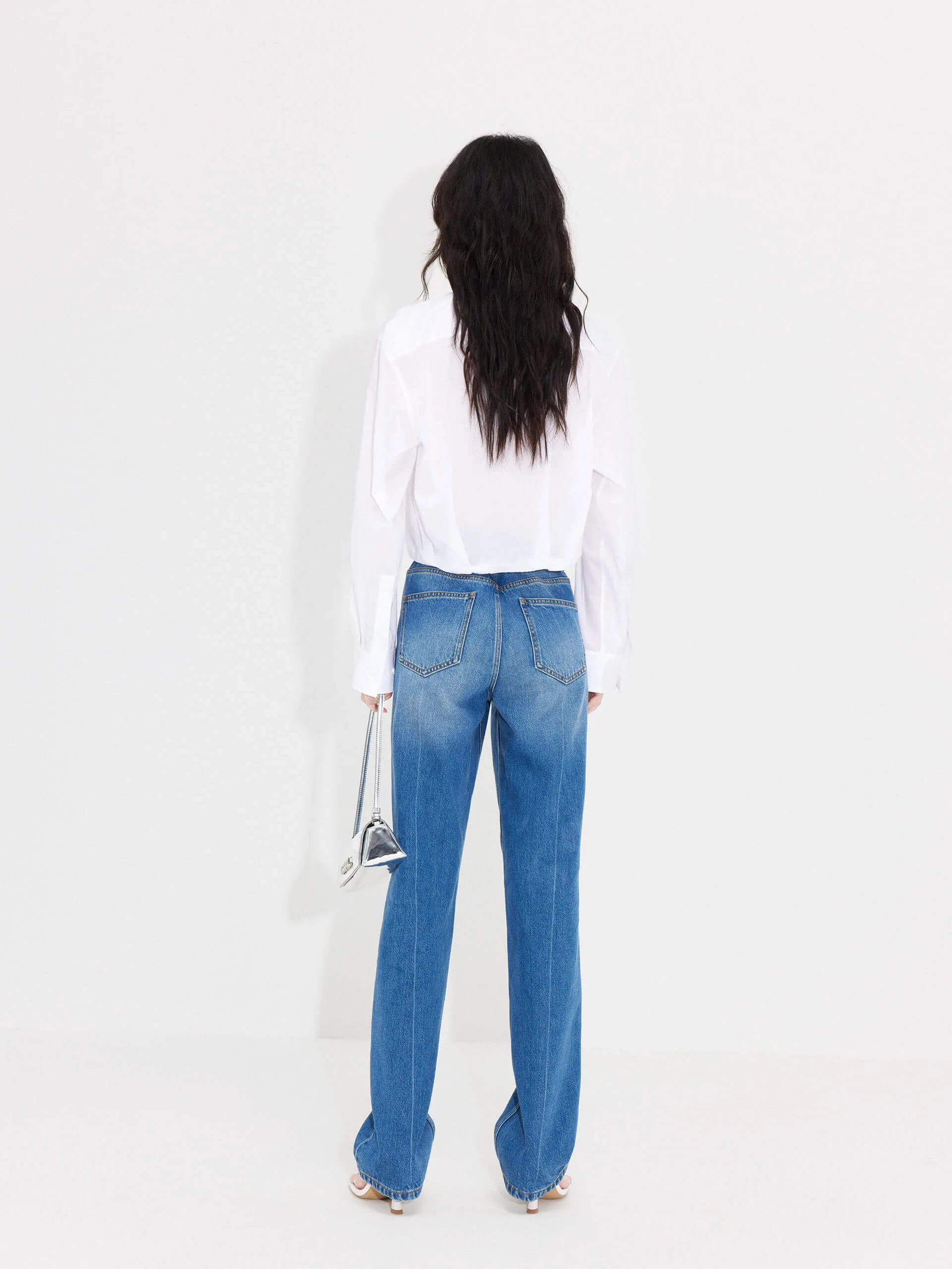 Slanted Placket Cropped Shirt