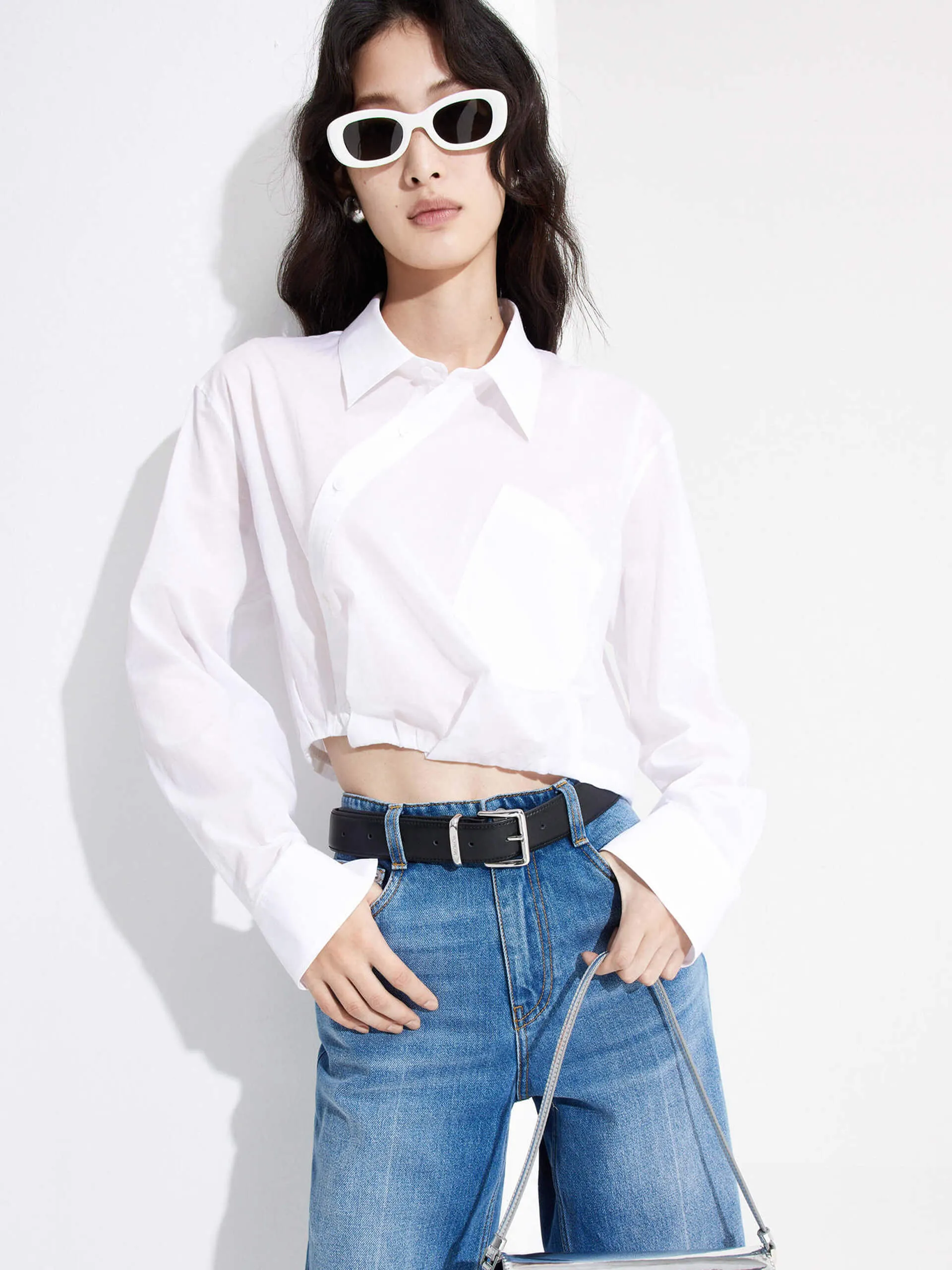 Slanted Placket Cropped Shirt