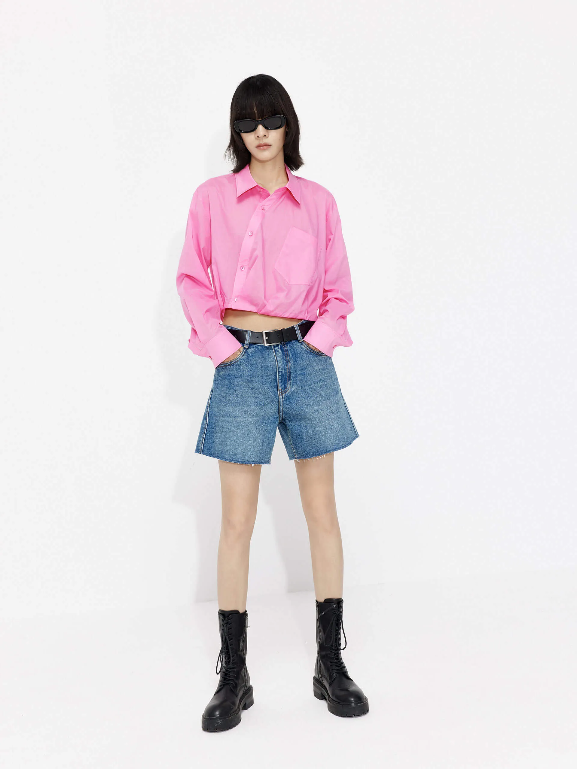 Slanted Placket Cropped Shirt