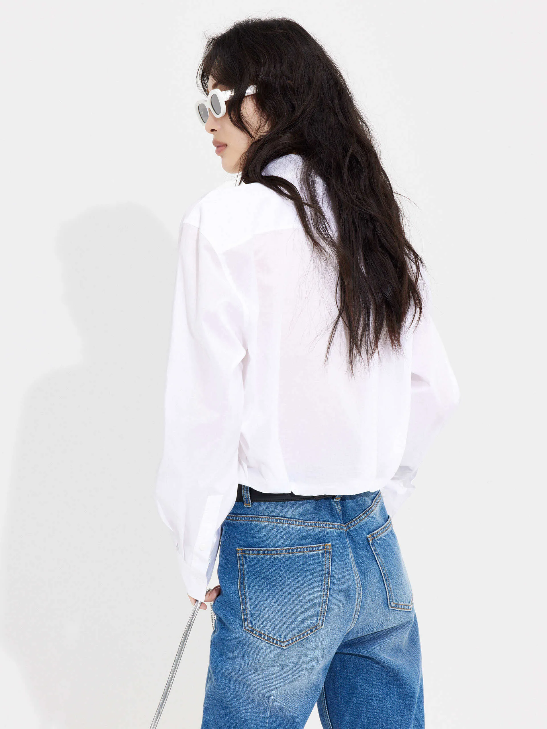 Slanted Placket Cropped Shirt