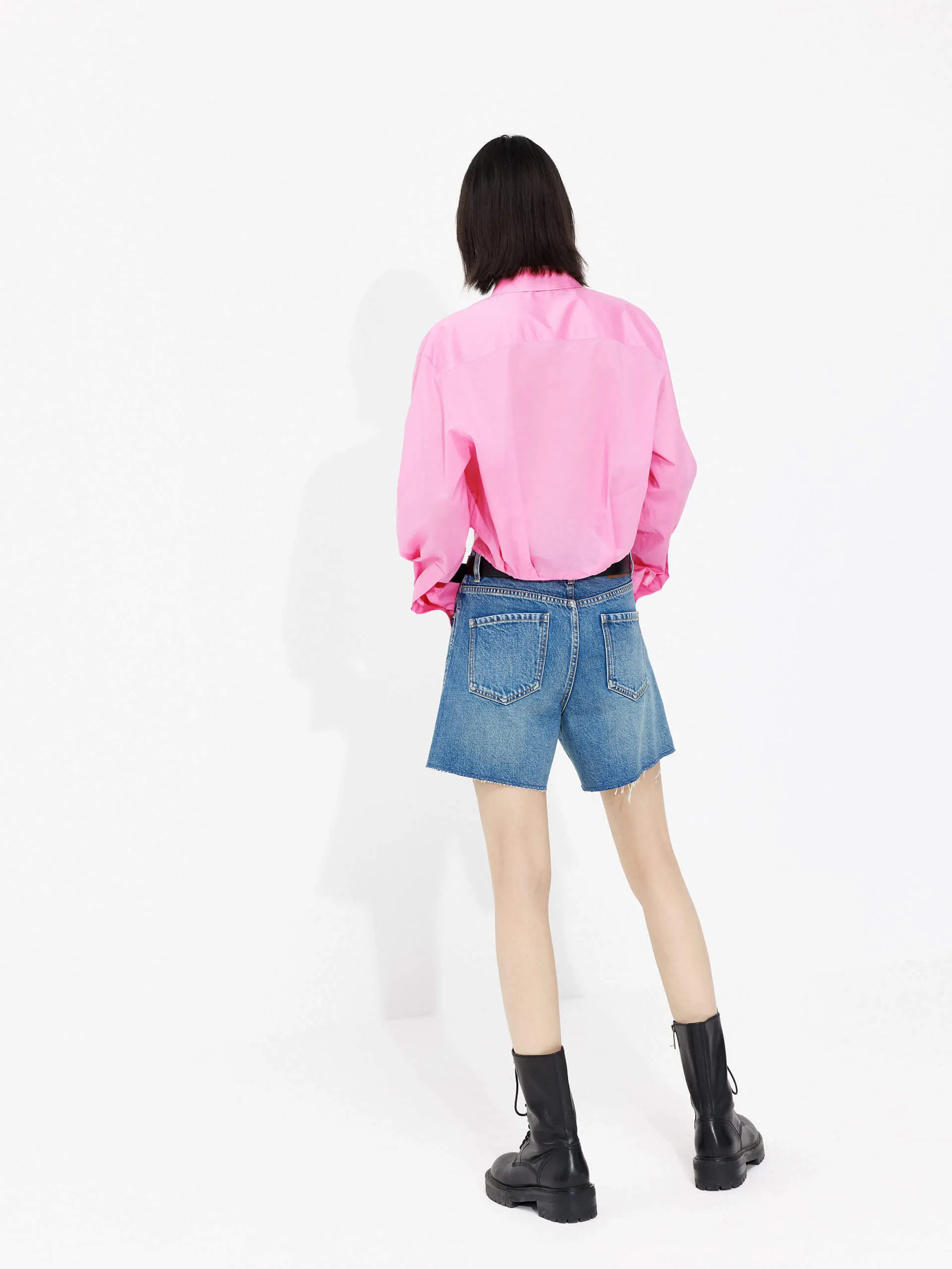 Slanted Placket Cropped Shirt