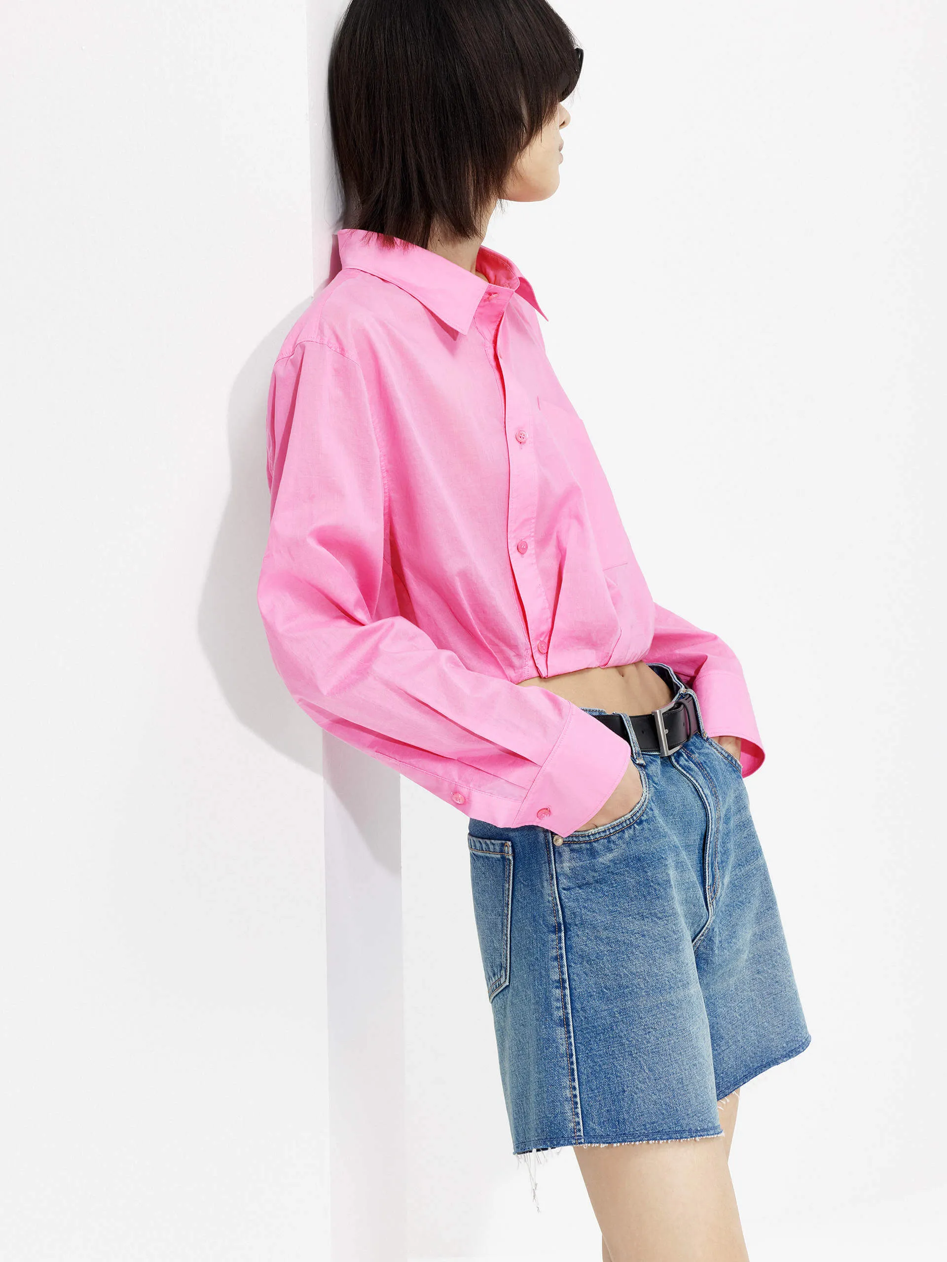 Slanted Placket Cropped Shirt